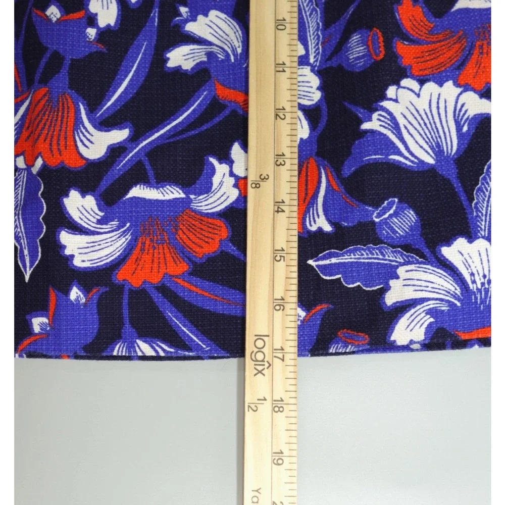 J Crew Mini Skirt 10 Blue Floral Print‎ Basketweave Mod Whimsical